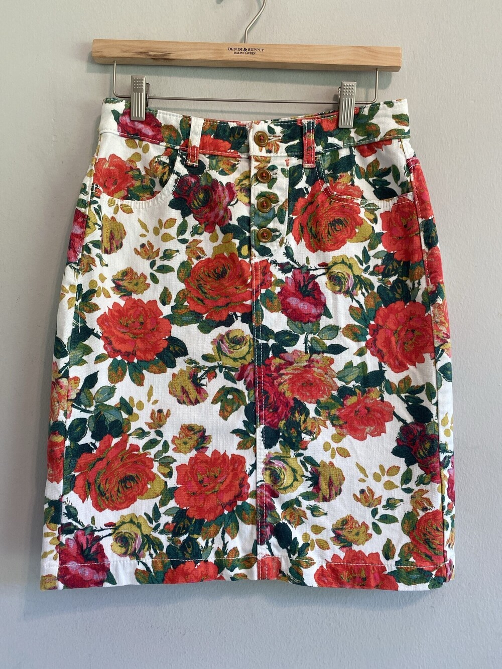 Maeve Anthropologie Women's 2 Floral Denim Button Mini Skirt